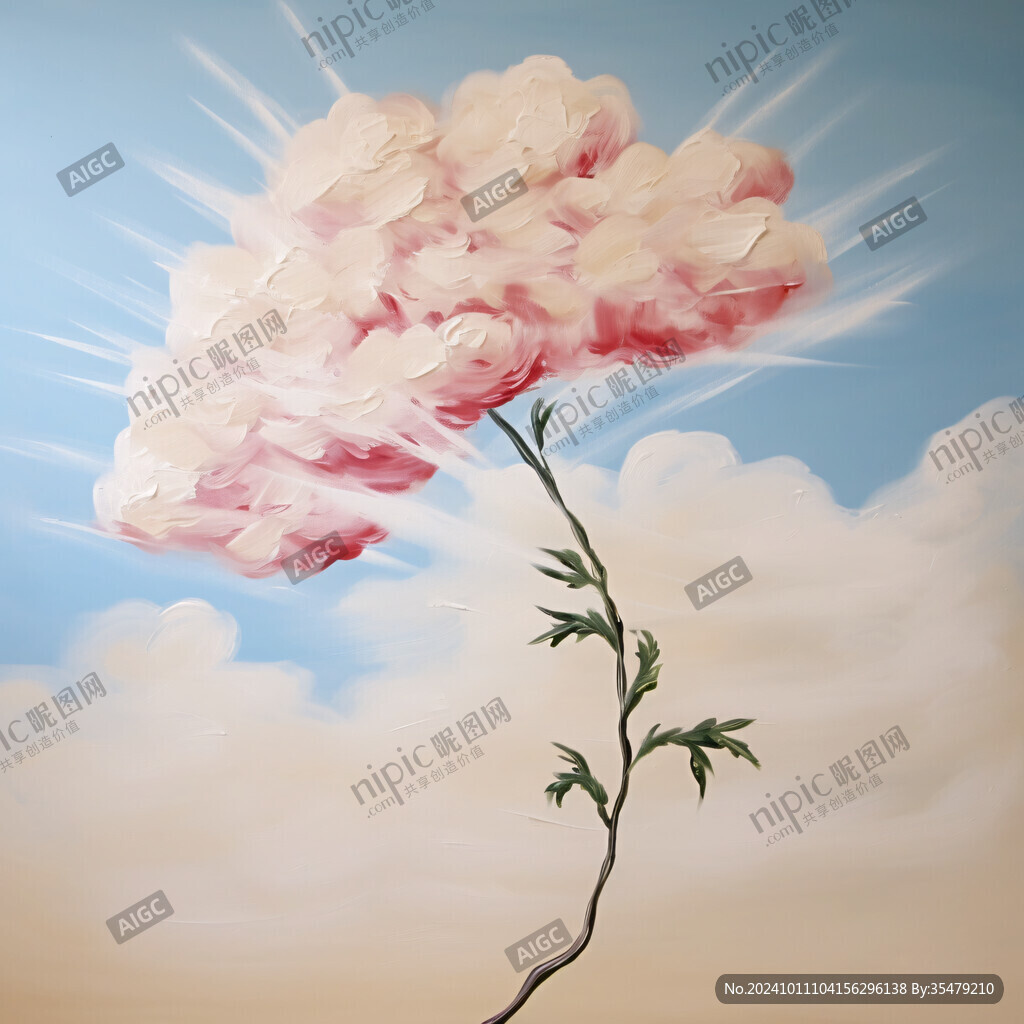 蓝天白云鲜花油画