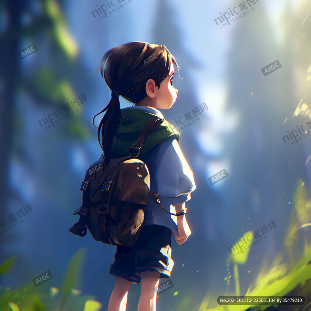 森林里的小女孩插画