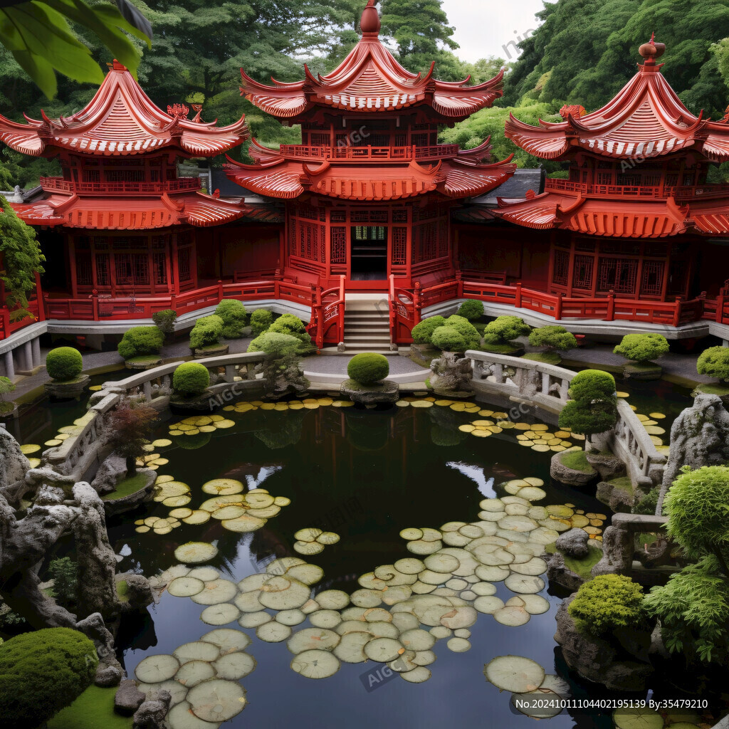 池塘古典建筑