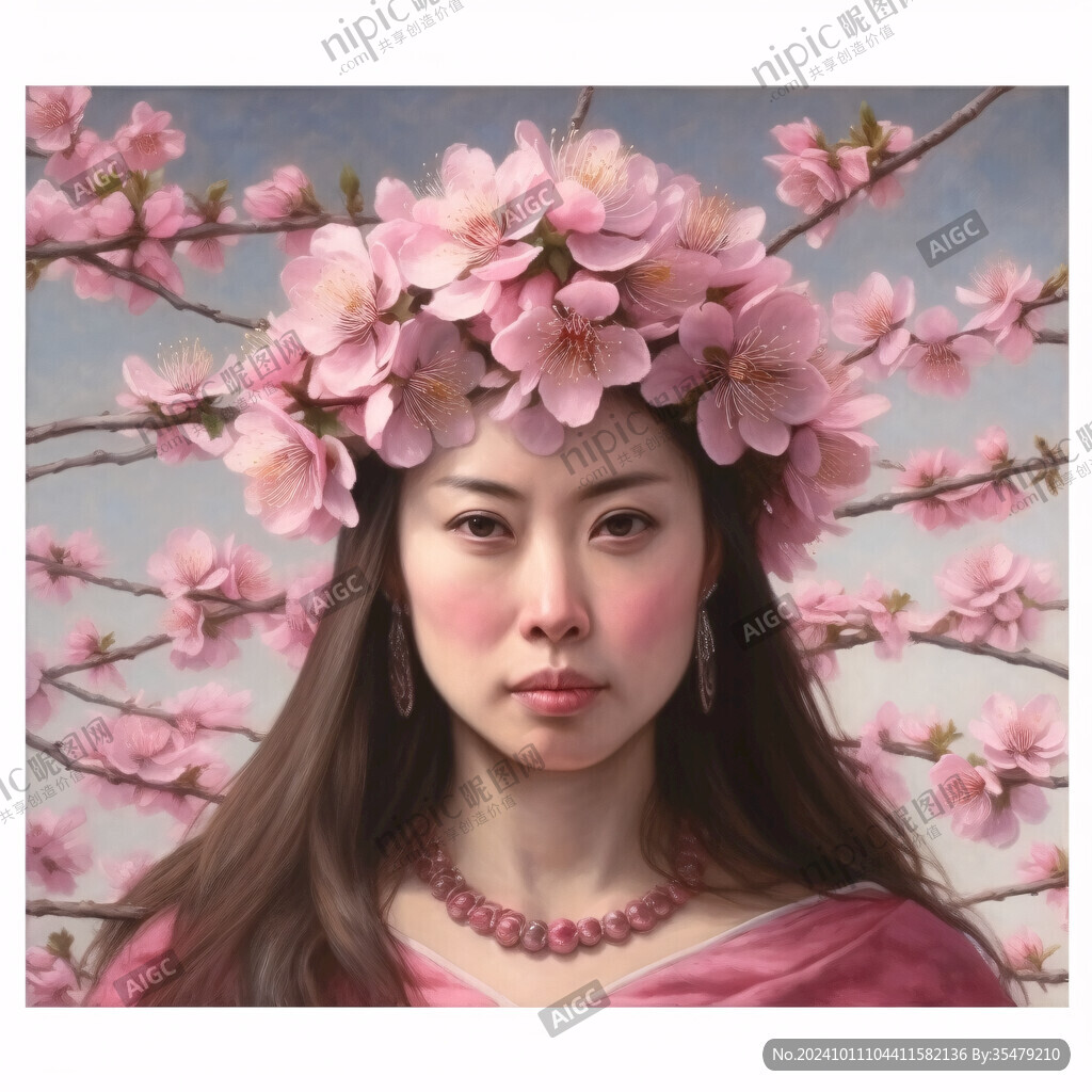 手绘桃花美女