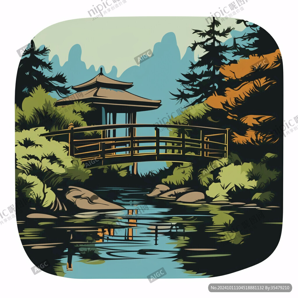 小桥流水插画