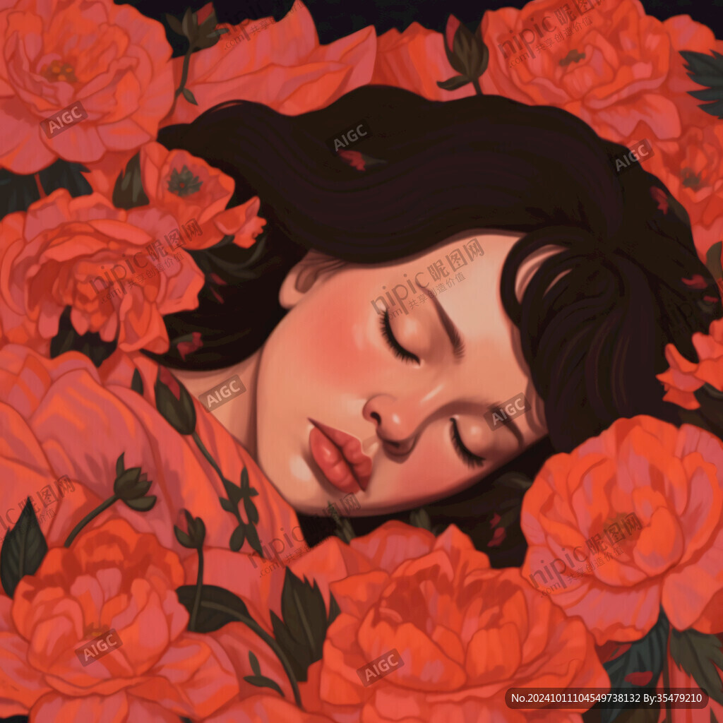 东方睡眠女子插画