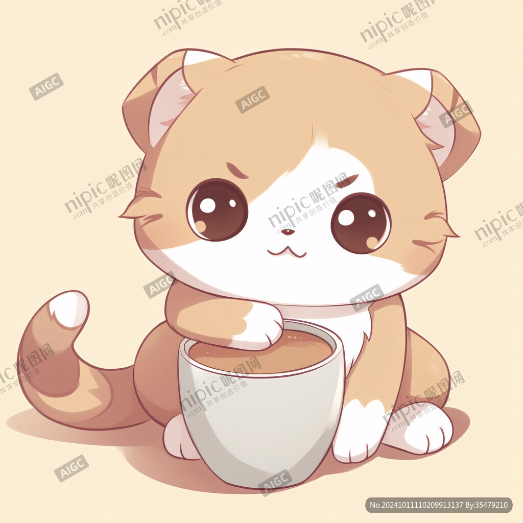 喝奶茶的猫咪插画
