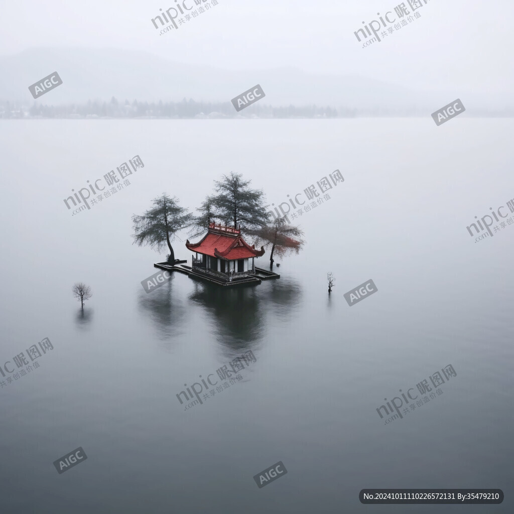 湖中古亭子