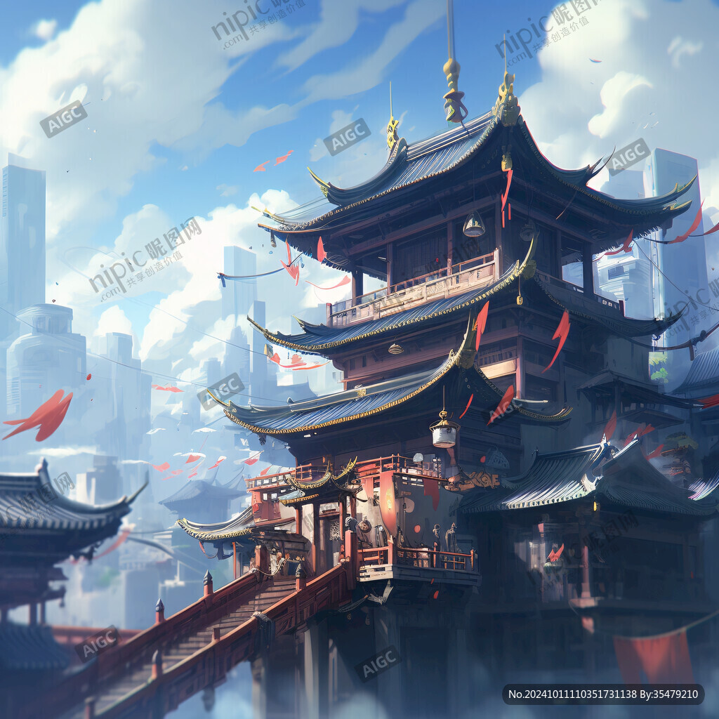 楼阁仙景插画