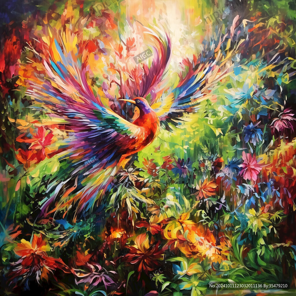 梦幻花鸟油画