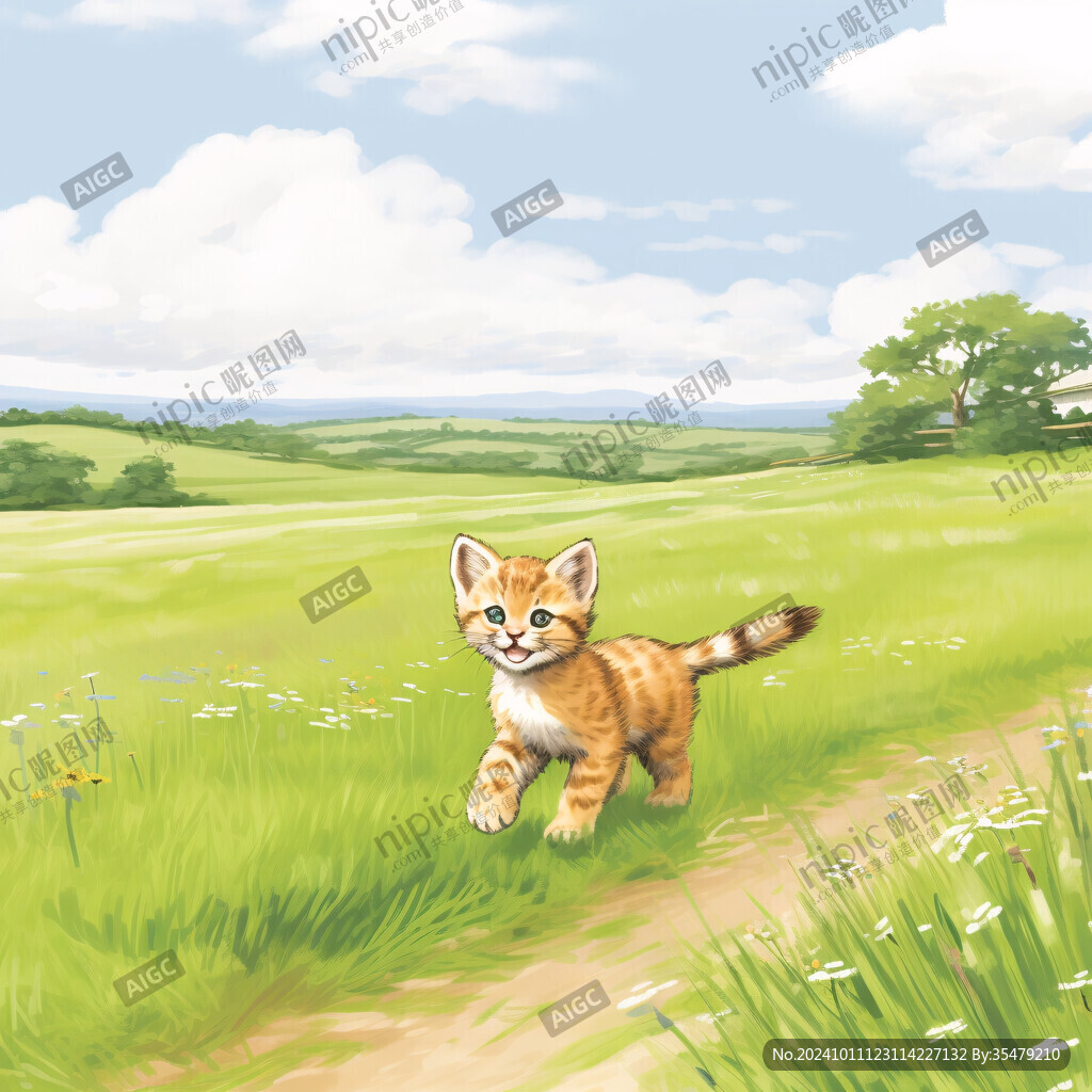 花园里的猫咪插画