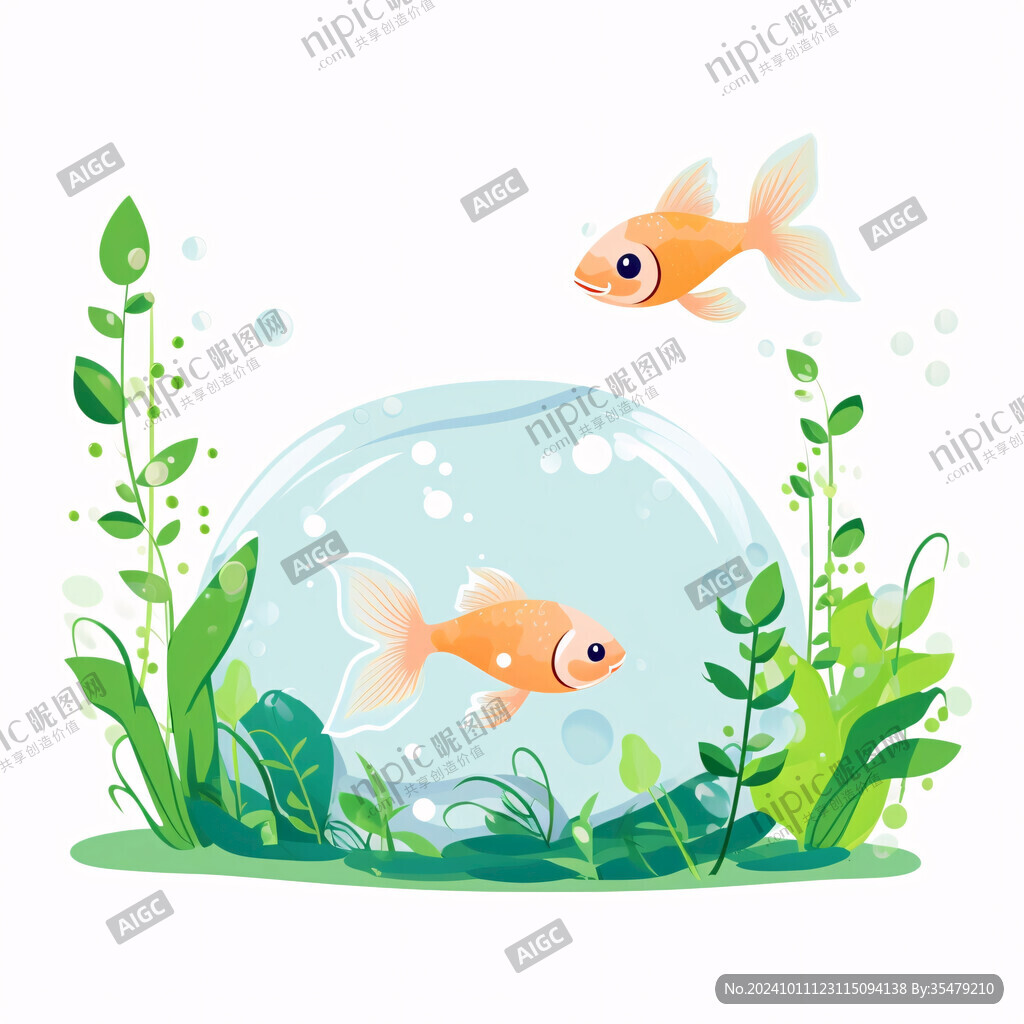 鱼缸鱼植物插画