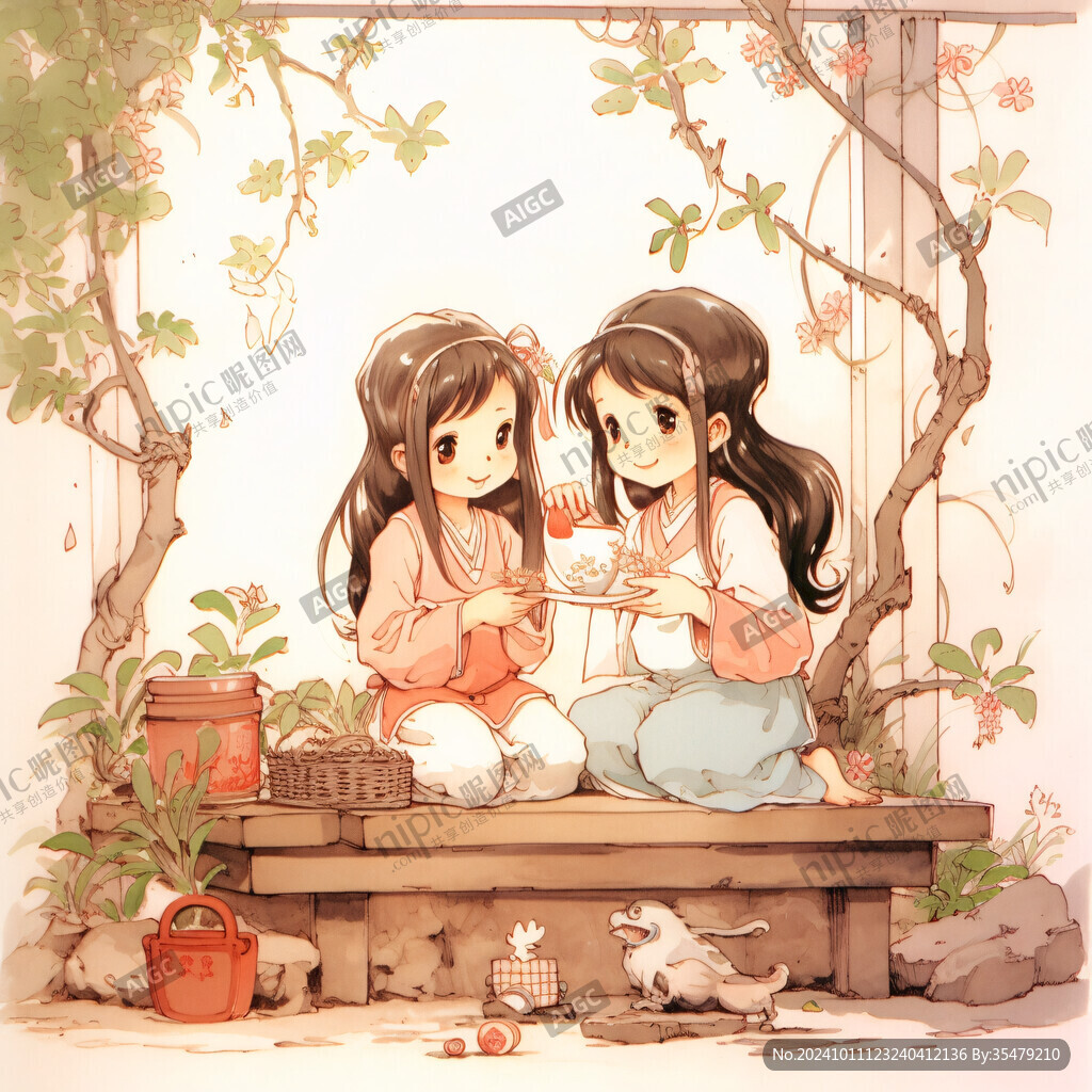 午后的小女孩插画