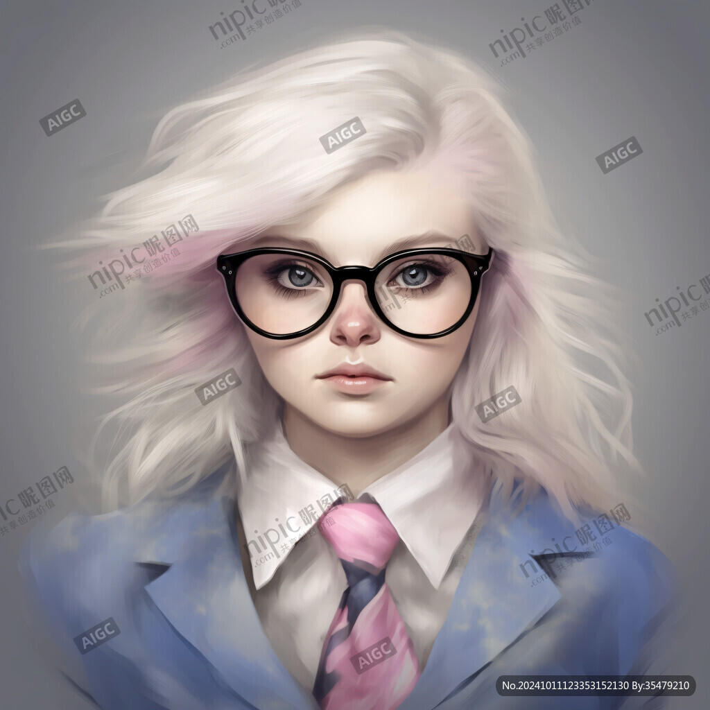 插画人物戴眼镜女孩