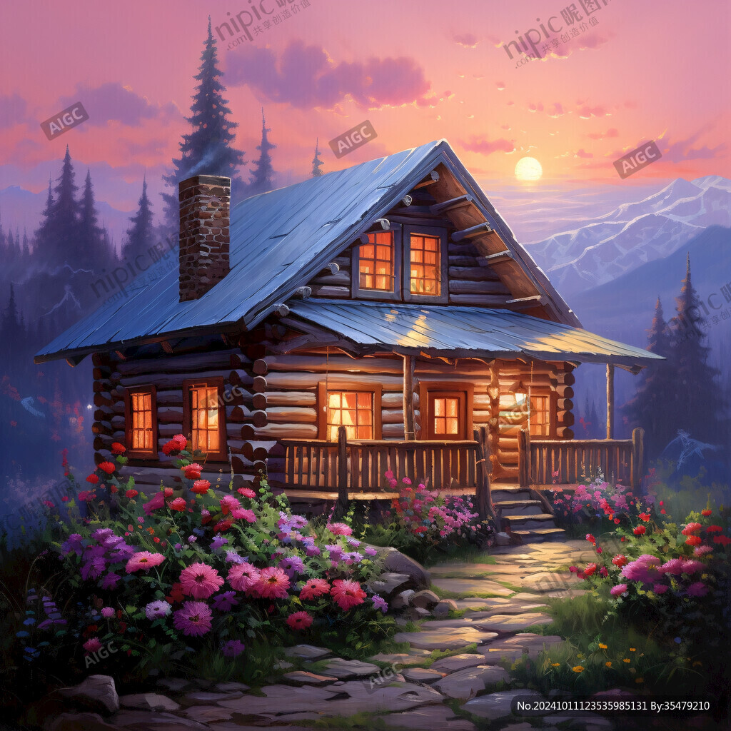 森林小木屋夜景