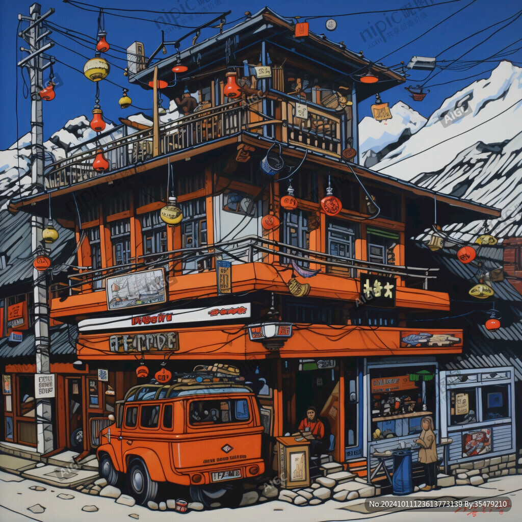 青藏地区城市建筑插画