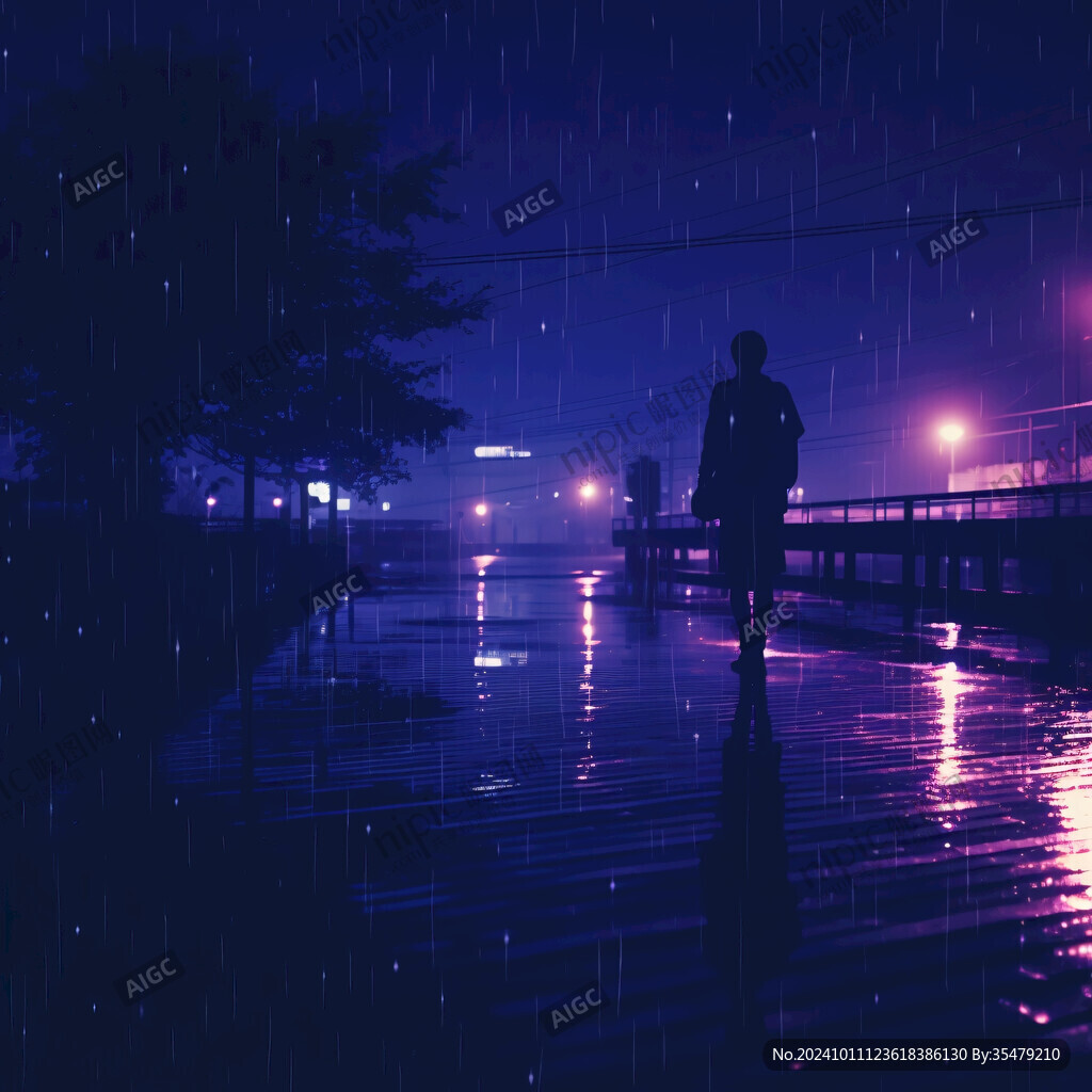 夜晚雨中行走的人