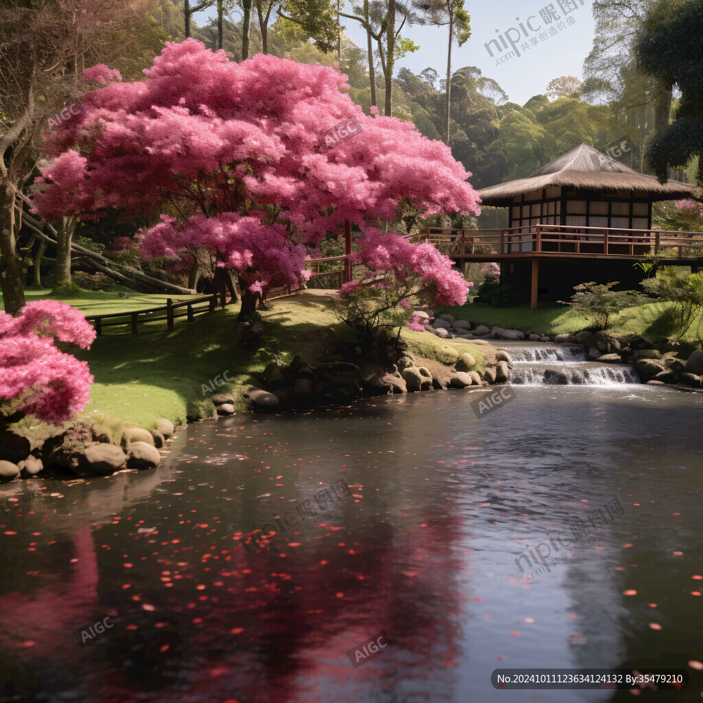 樱花水塘风景