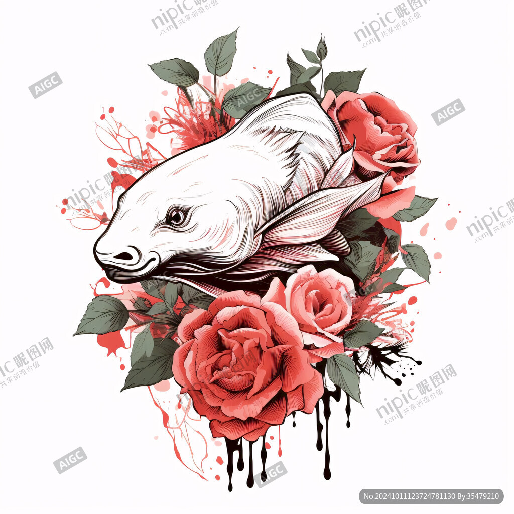 兔子玫瑰花插画