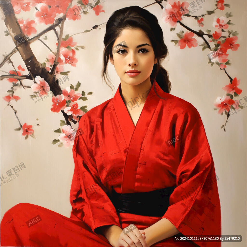红色和服日本人
