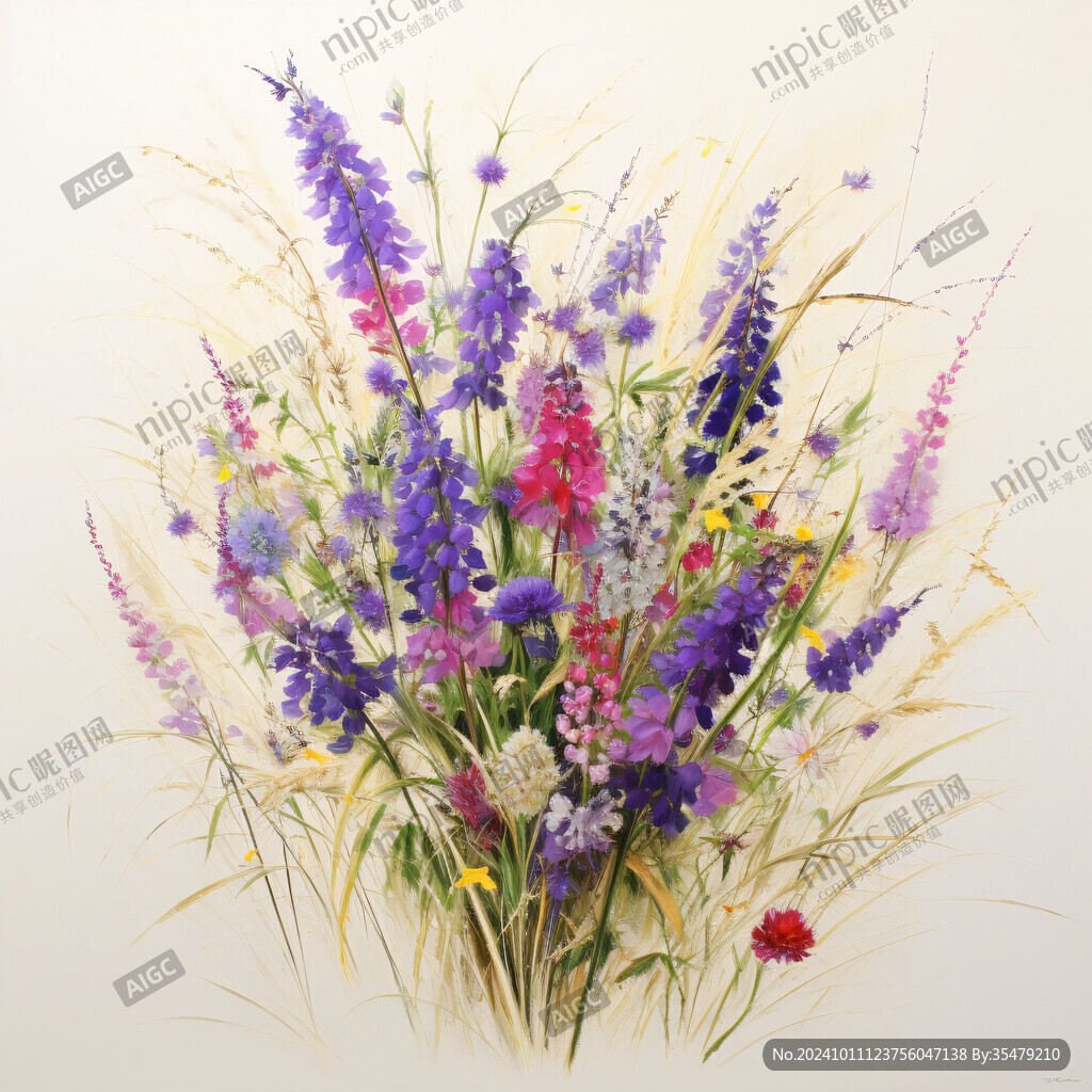 高级紫手绘花艺素材