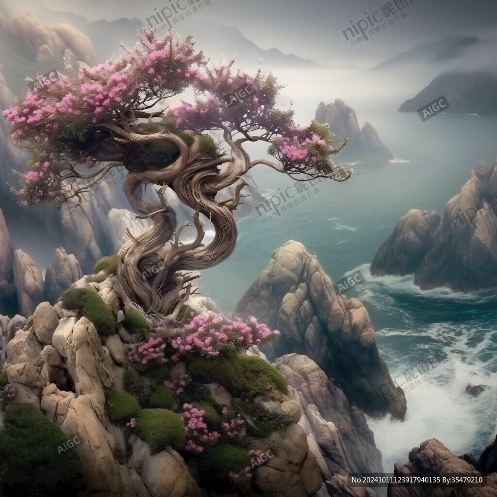 迎客松松树禅意山水