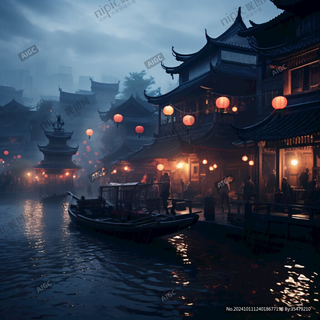 古代街道夜景