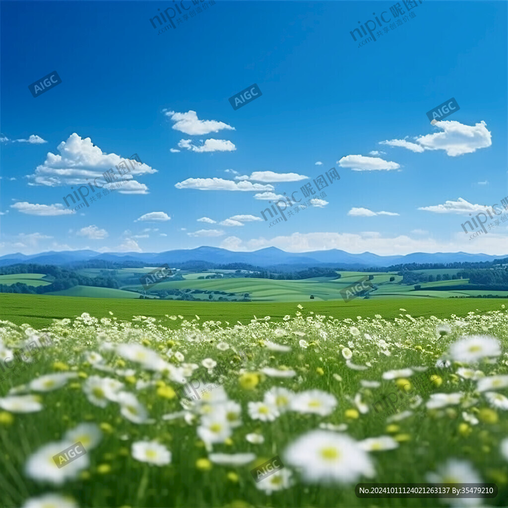 蓝天白云鲜花草地