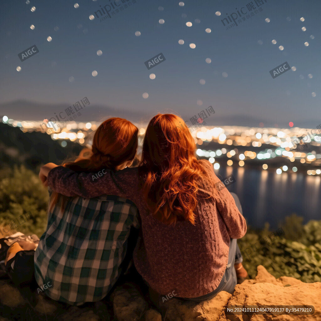 观夜景的一对夫妻