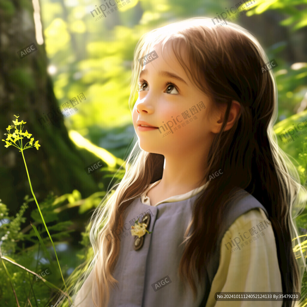 森林里的小女孩插画