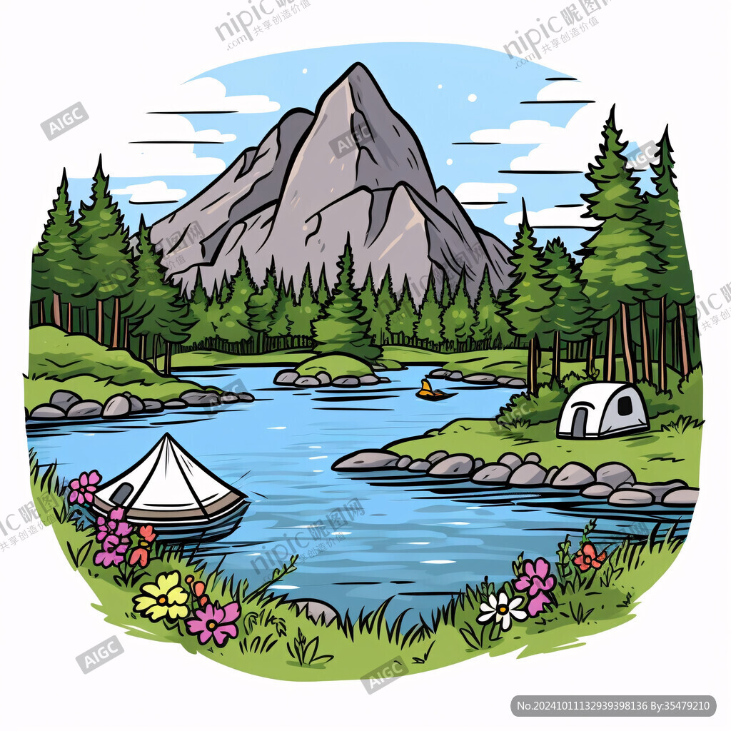 手绘山林露营地