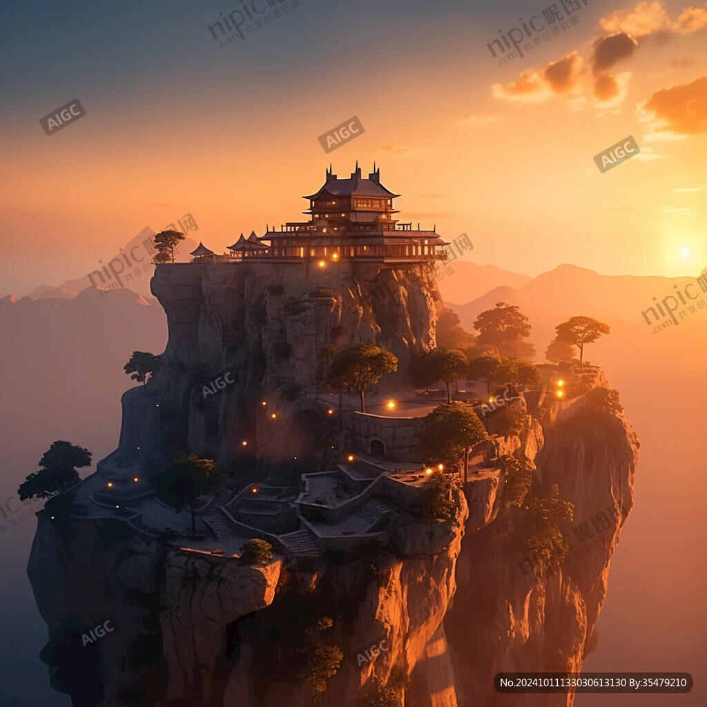 塔云山中国风山水意境