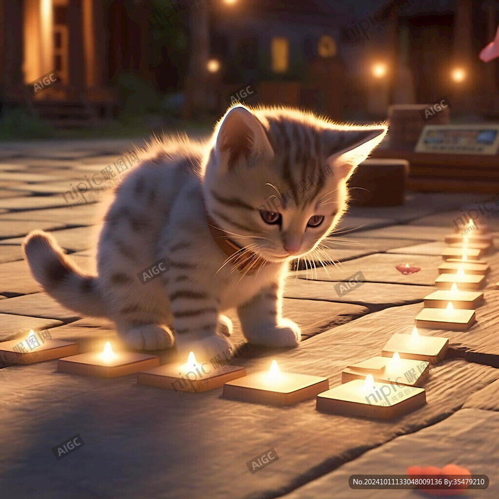 夜晚猫咪插画