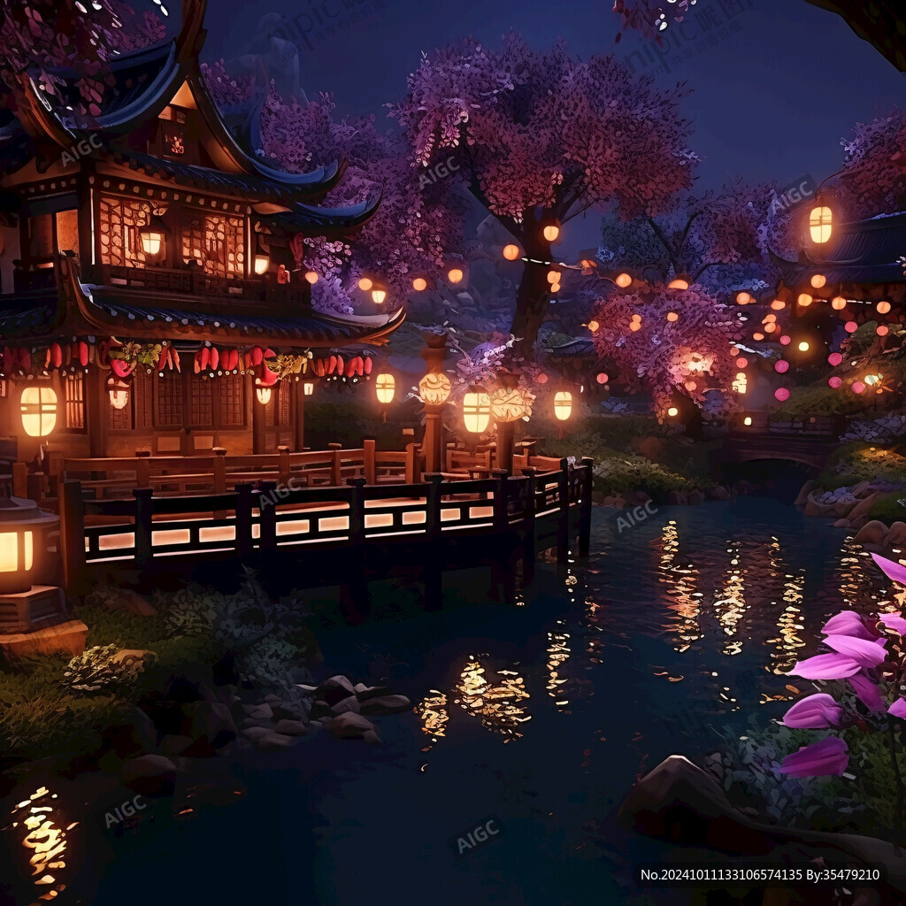 亭台水榭夜景