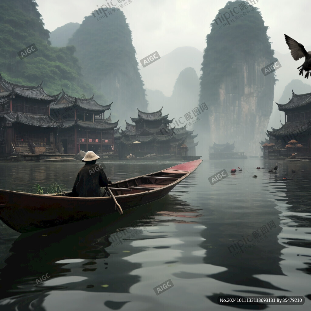 河流乌篷船