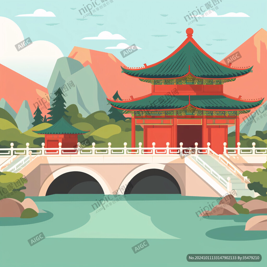 爱晚亭城市插画素材