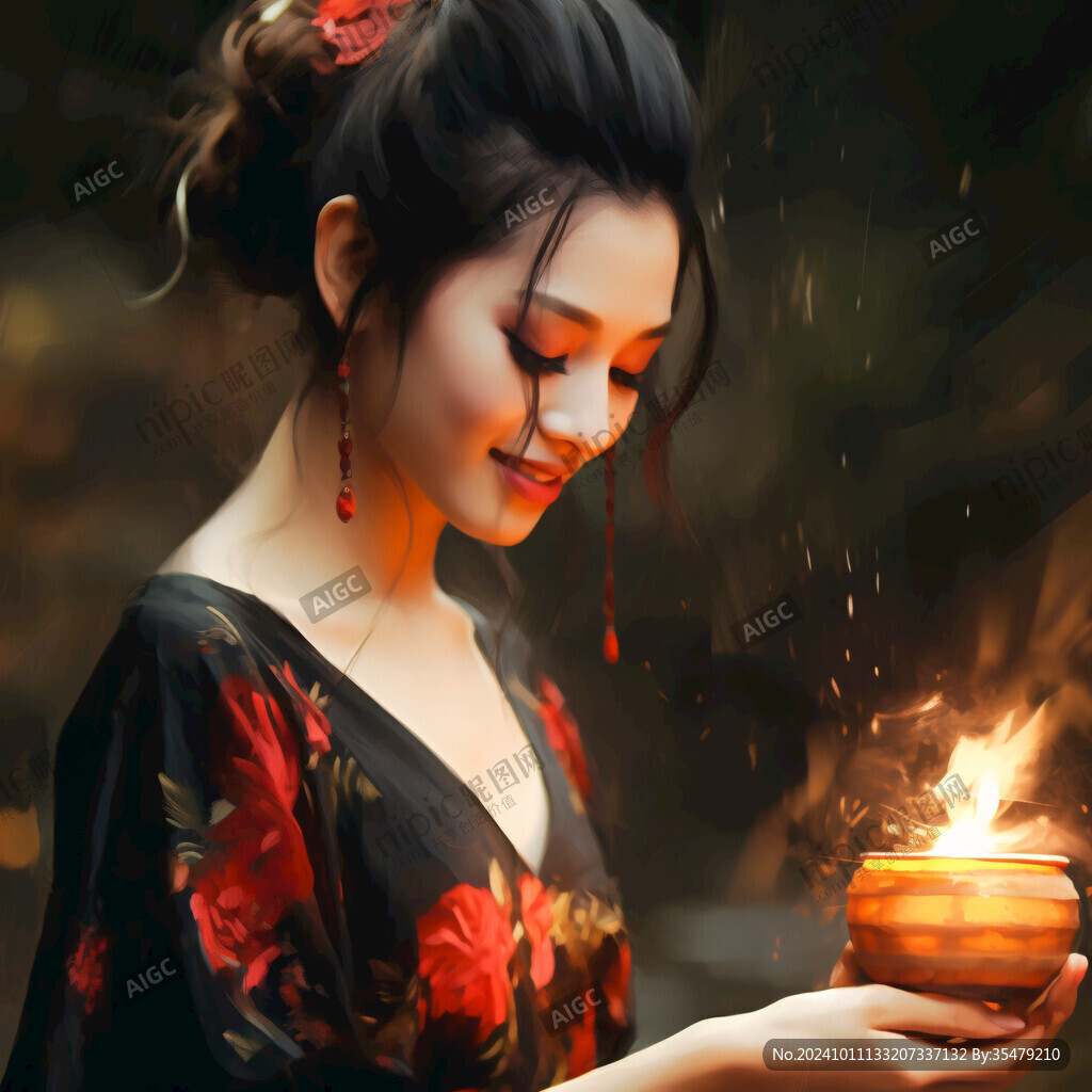 执灯笼的美女