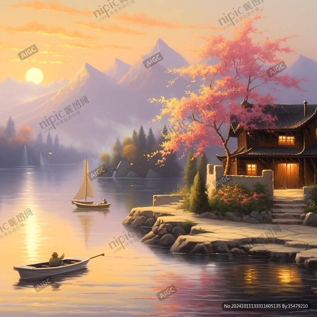渔家山水插画