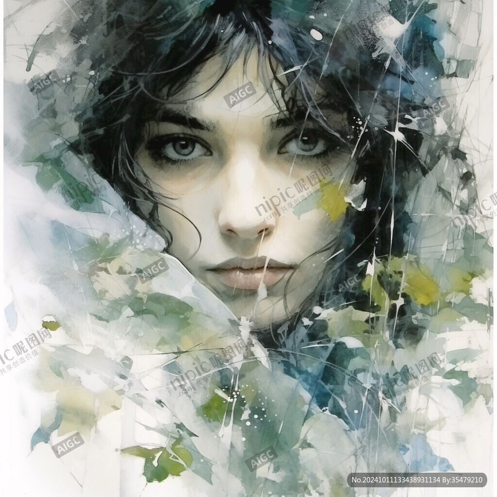 唯美抽象画水彩画女人