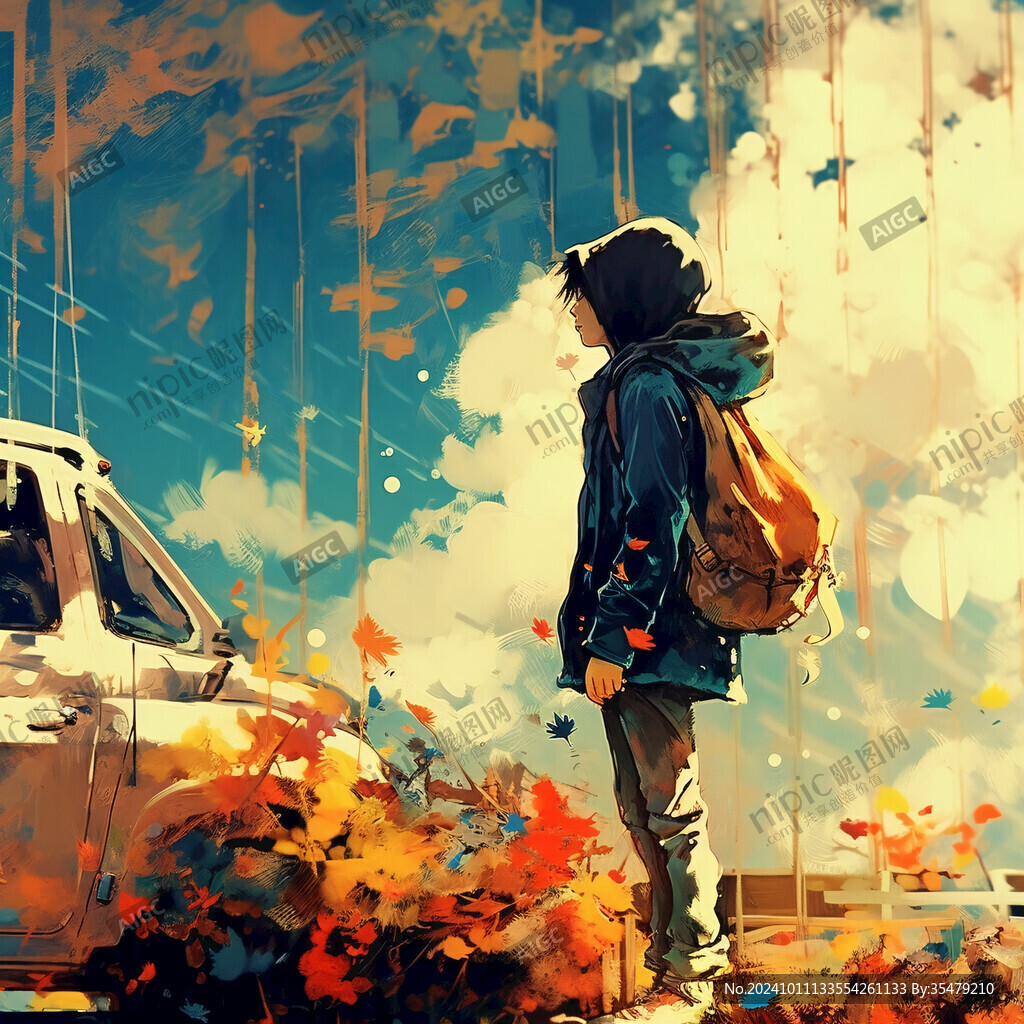 手绘追逐梦想的少年
