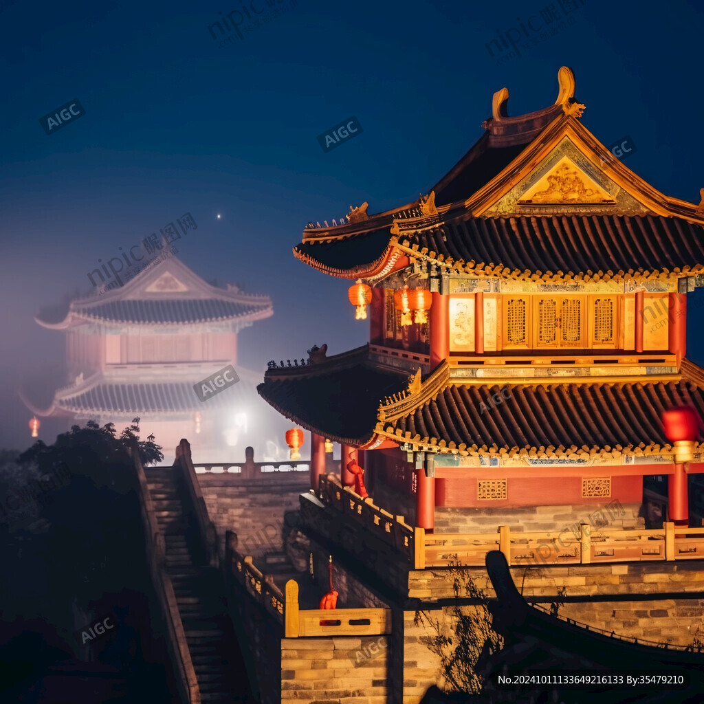 楼台亭轩古建筑夜景