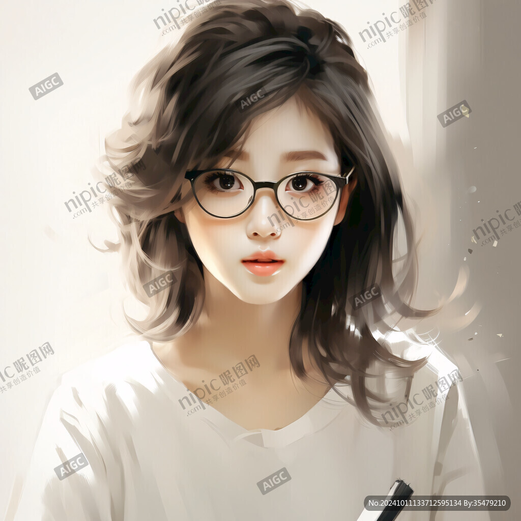 插画人物戴眼镜女孩