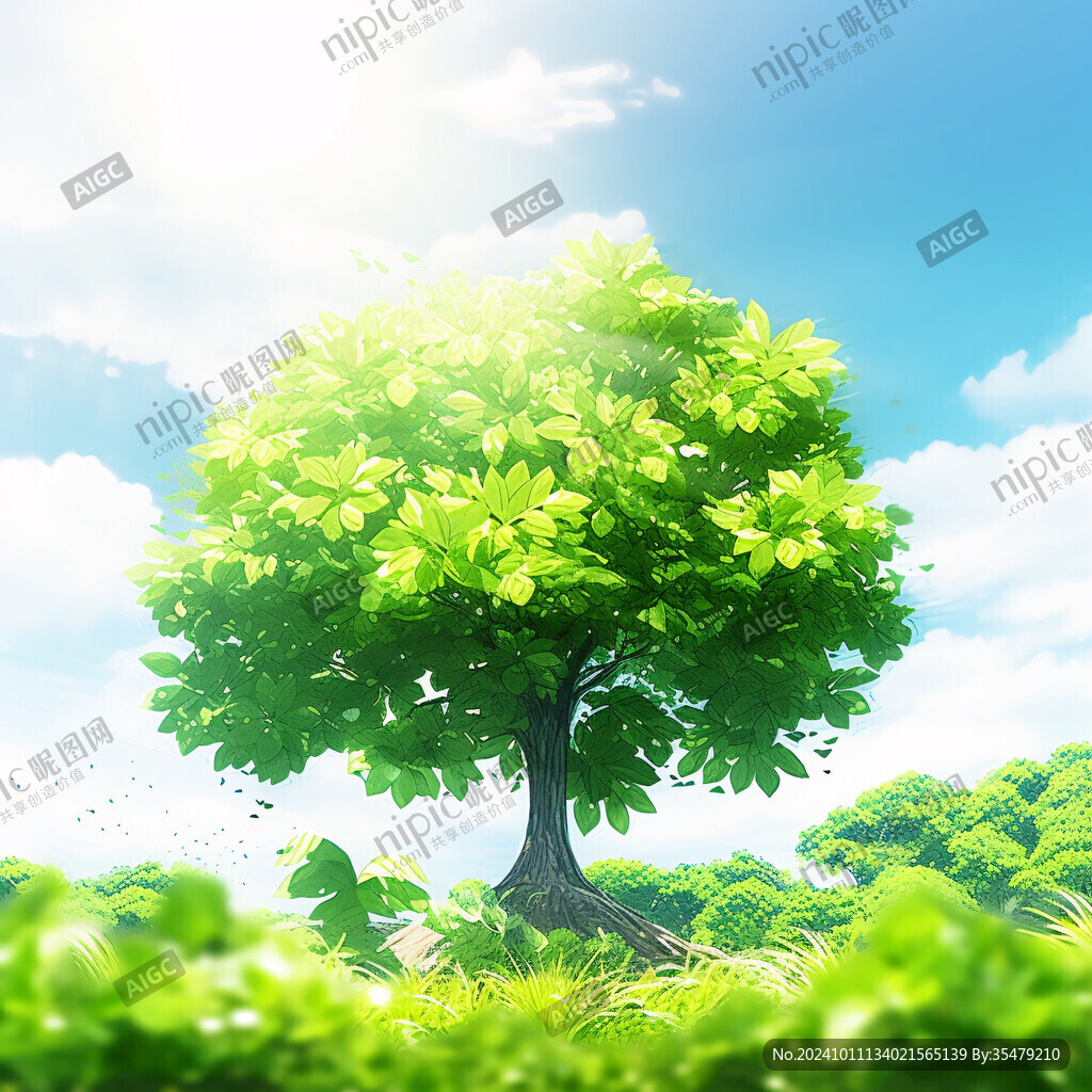 阳光下的绿色大树