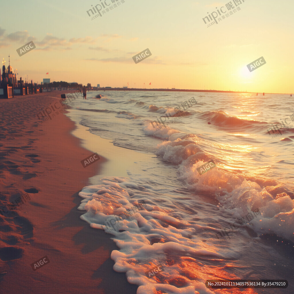 海浪沙滩夕阳
