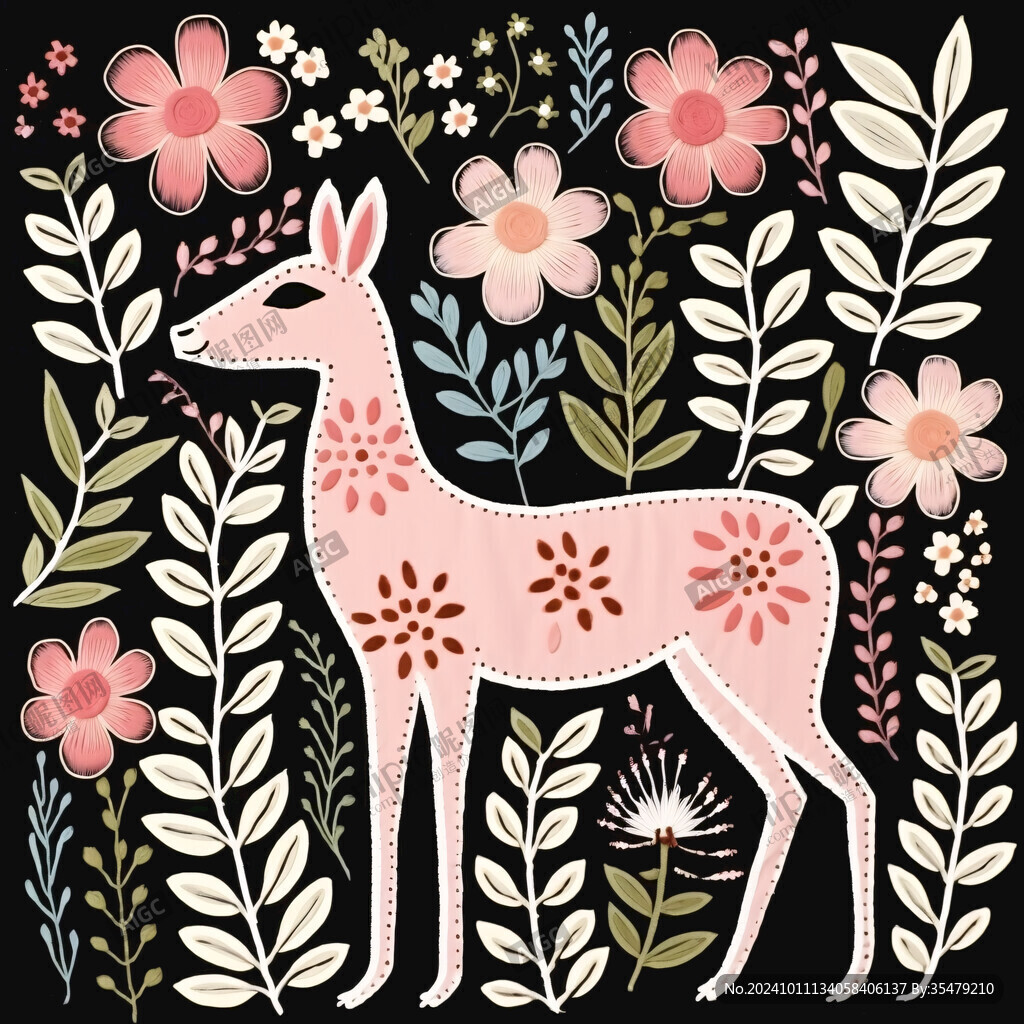 鹿与花插画