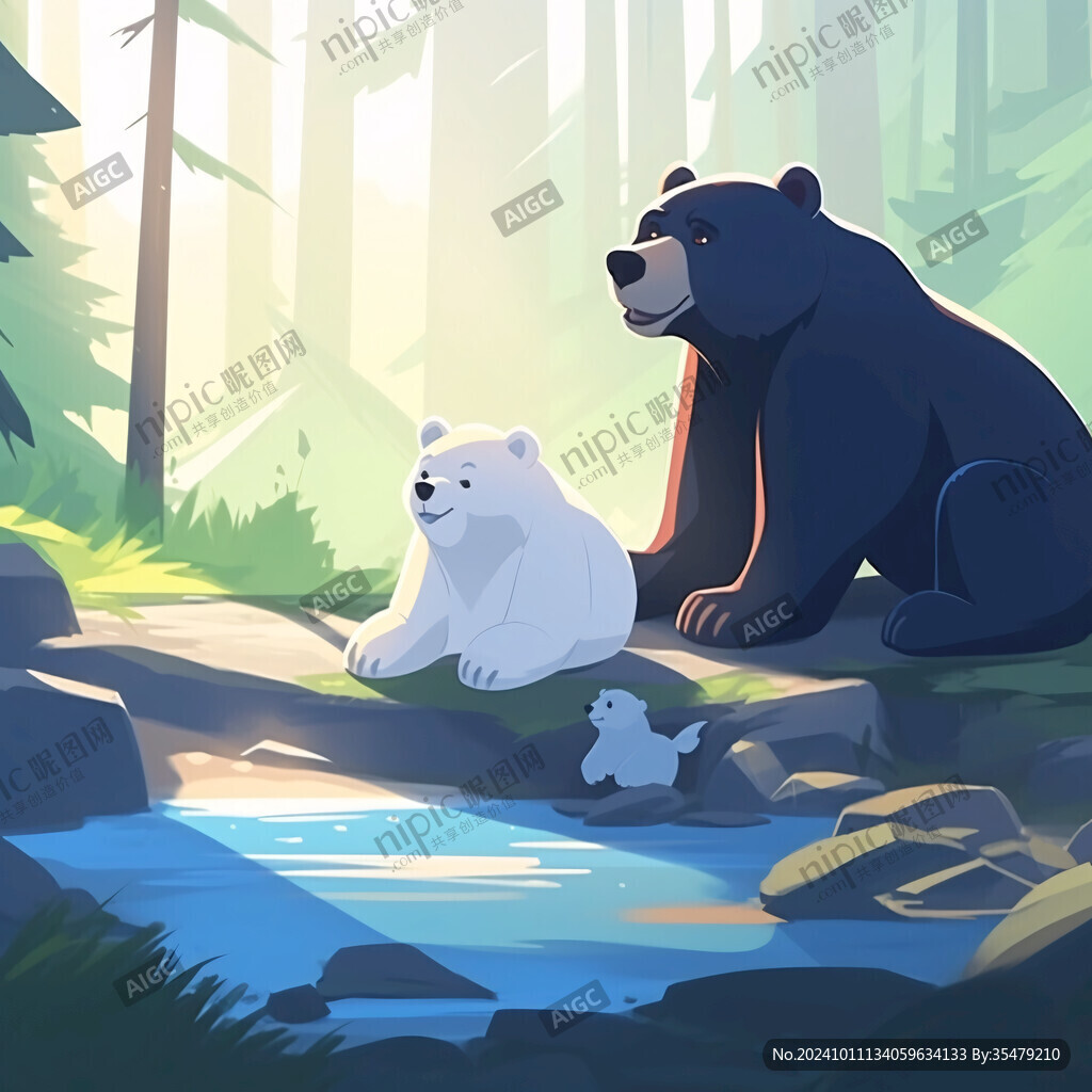 小熊室内野外场景插画