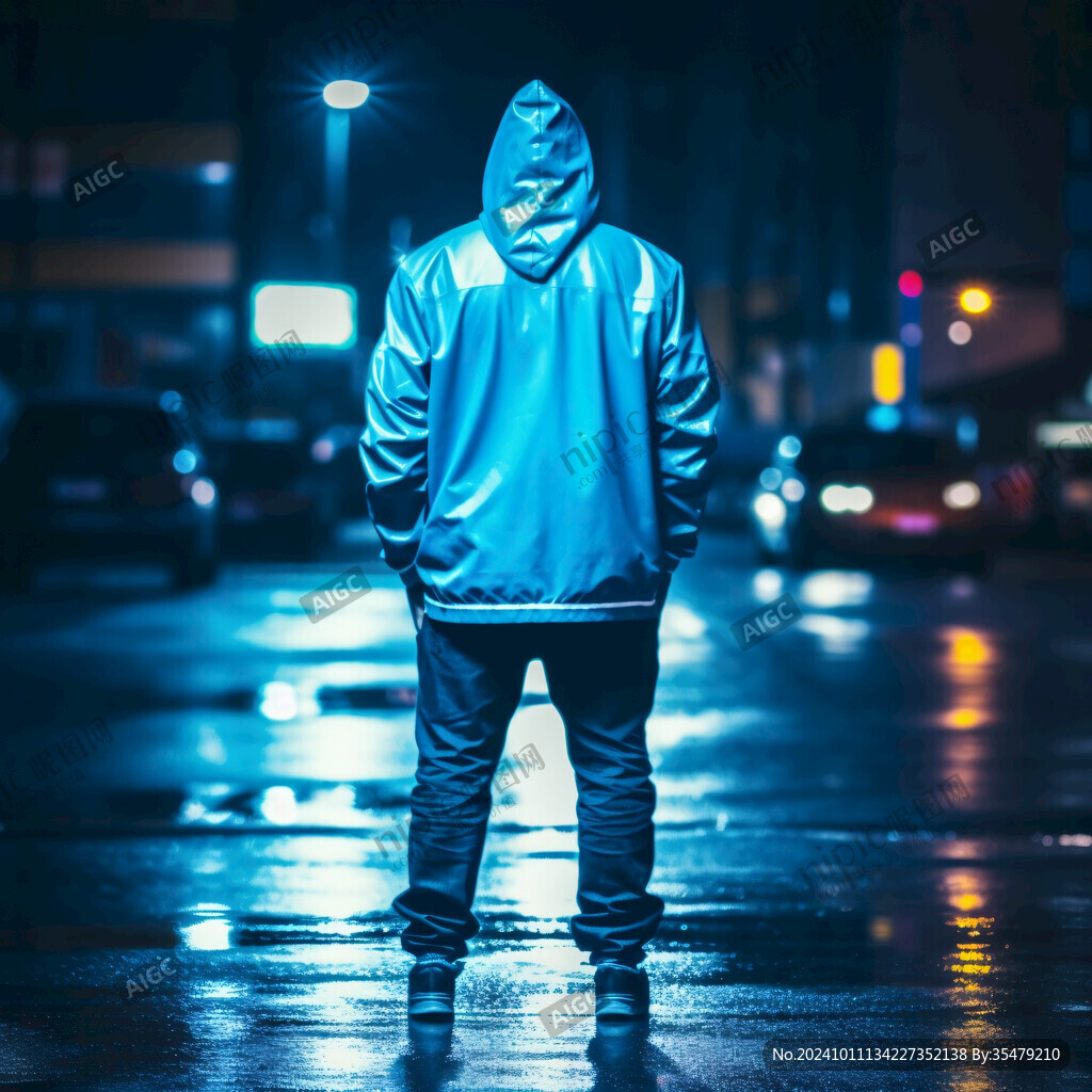 夜晚雨中行走的人