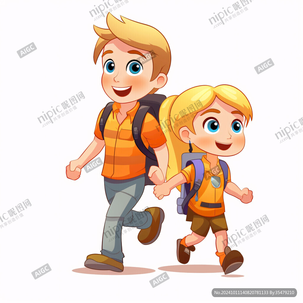 背书包的卡通小孩