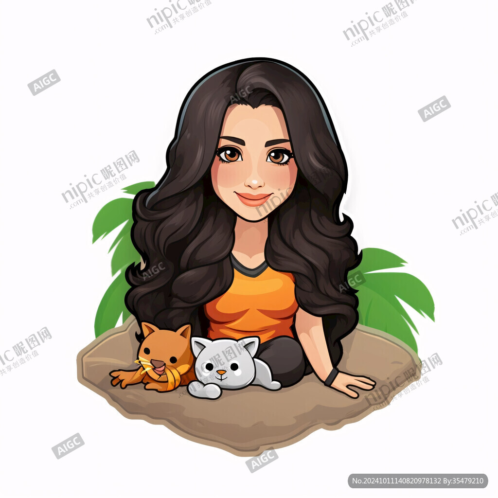 躺在猫身上的女孩插画