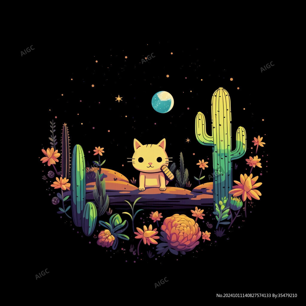夜晚猫咪插画