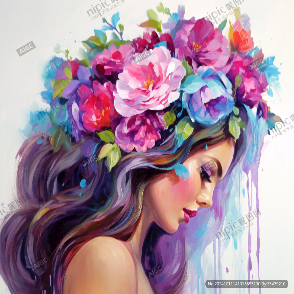 鲜花与美女手绘