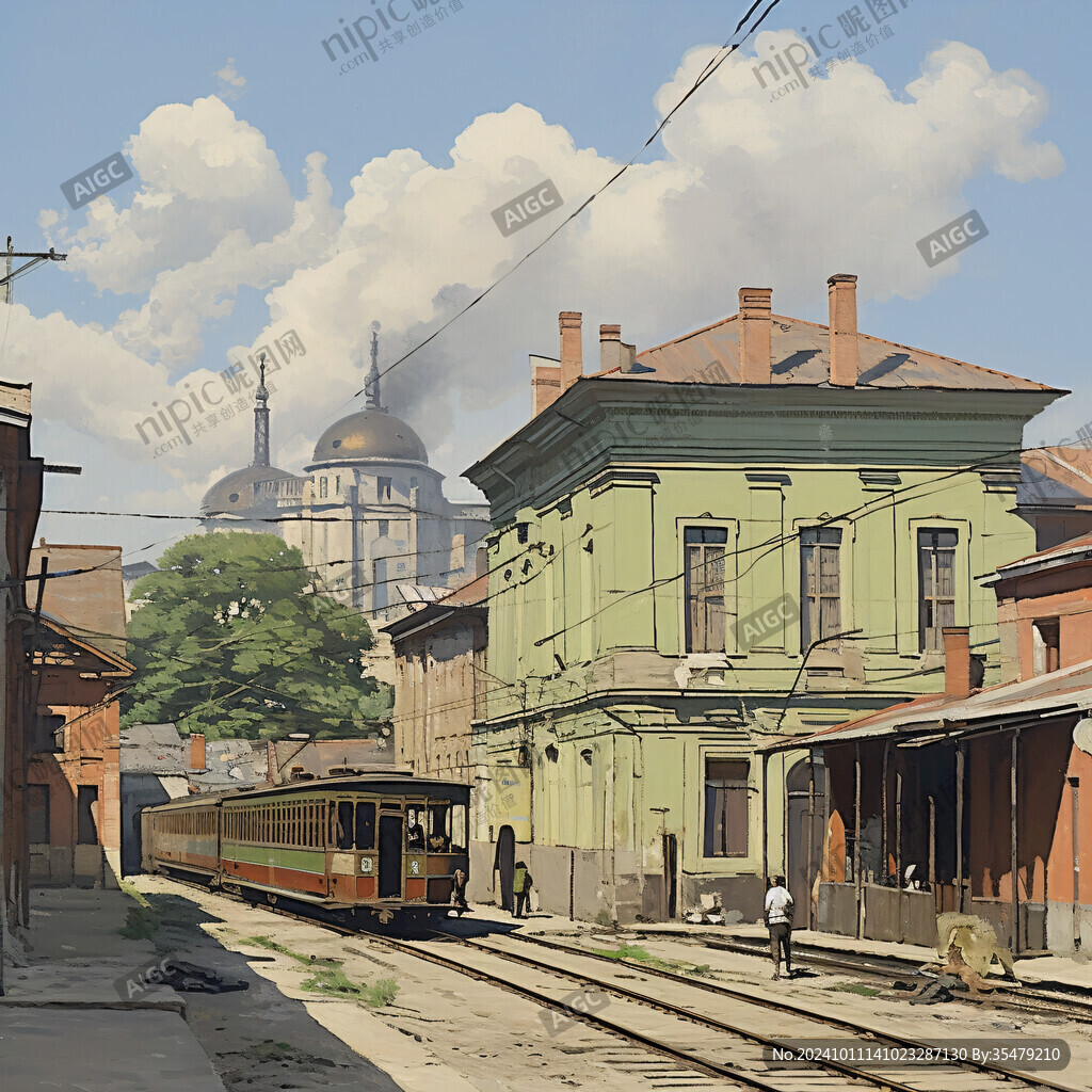 旧时铁路火车站场景