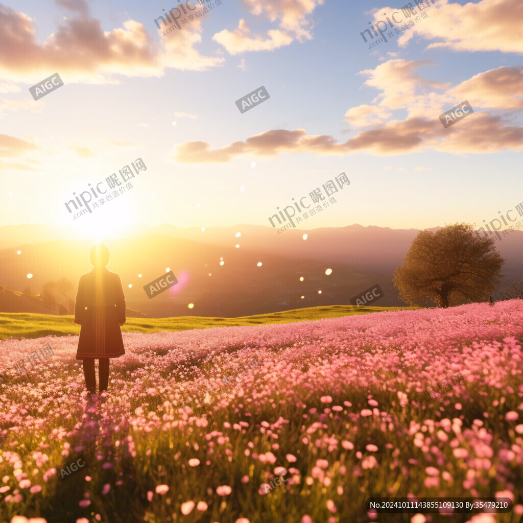 夕阳与花海