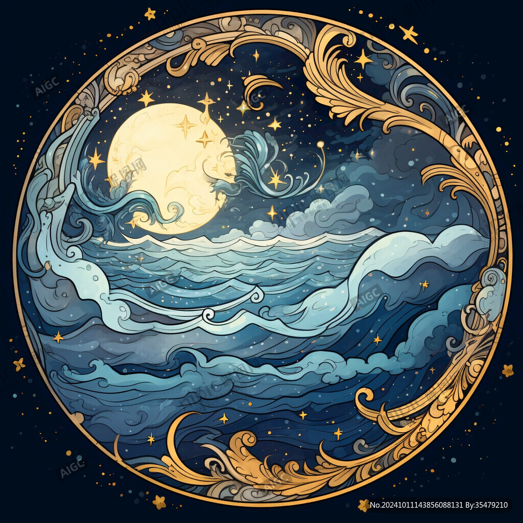 海水纹国潮插画